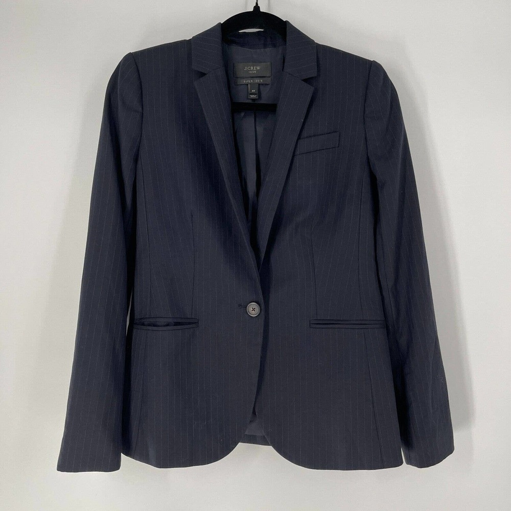 J. Crew Womens Jacket Sz 4T Tall 1035 Pinstripe Campbell Super 120s Wool Blazer